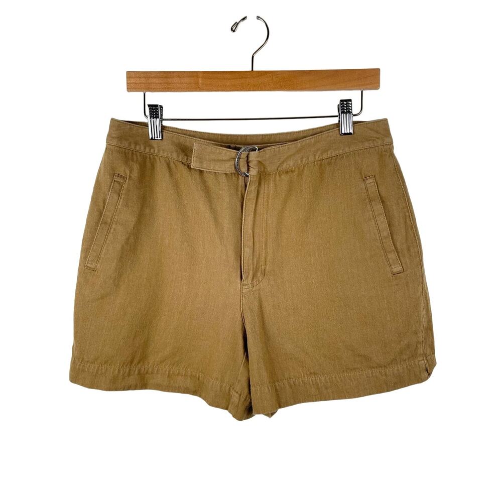 90s Vintage Liz Claiborne Tan Cotton High Rise Belted Shorts Size 14 Western